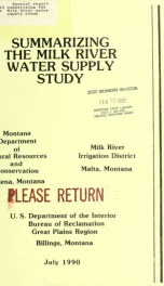 Special report summarizing the Milk River water supply study 1990_cover