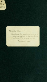 Mr. Whipple's speech. Substance of a speech delivered at the Whig meeting held at the Town house, Providence, R. I., August 28, 1837_cover