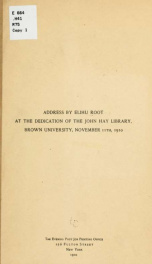 Address by Elihu Root...dedication of the Hay library_cover