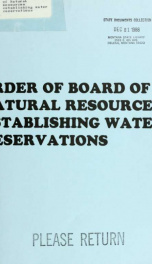 Order of Board of Natural Resources establishing water reservations 1986?_cover