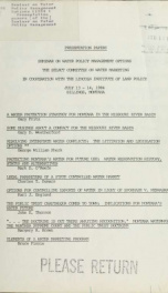 Presentation papers [of the] Seminar on Water Policy Management Options 1984_cover