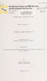 Montana energy conservation plan: working paper 1977 PAPER NO. 2_cover