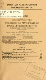 Energy and water development appropriations for 1997 : hearings before a subcommittee of the Committee on Appropriations, House of Representatives, One Hundred Fourth Congress, second session Part 6_cover