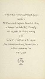 The Elmer Belt Florence Nightingale Collection : presented to the University of California Biomedical Library in honor of Dean Lulu Wolf Hassenplug who has guided the School of Nursing of the University of California at Los Angeles from its inception and _cover