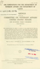 1993 nominations for the Department of Veterans Affairs and Department of Labor : hearings before the Committee on Veterans' Affairs, United States Senate, One Hundred Third Congress, first session on the nominations of Jerry W. Bowen, to be Director of t_cover