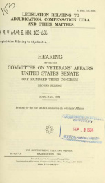 Legislation relating to adjudication, compensation COLA, and other matters : hearing before the Committee on Veterans' Affairs, United States Senate, One Hundred Third Congress, second session, March 24, 1994_cover