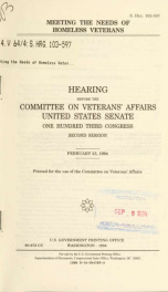 Meeting the needs of homeless veterans : hearing before the Committee on Veterans' Affairs, United States Senate, One Hundred Third Congress, second session, February 23, 1994_cover