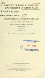Nomination of Hershel W. Gober to be Deputy Secretary of Veterans Affairs : hearing before the Committee on Veterans' Affairs, United States Senate, One Hundred Third Congress, first session, January 22, 1993_cover