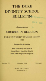 The Duke Divinity School bulletin [serial] 9(1-4), 1944-45_cover