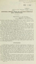 Additional entries under the enlarged homestead acts : instructions_cover