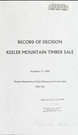 Record of decision, Keeler Mountain timber sale 1999_cover