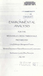 Environmental analysis for the Weeksville Creek timber sale 1999_cover