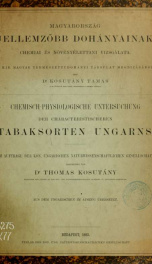 Chemisch-physiologische Untersuchung der characteristischeren Tabaksorten Ungarns. Im Auftrage der Kön. Ungarischen Naturwissenschaftlichen Gesellschaft_cover