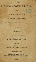 Principal transactions of the Lutheran Gospel ministry of North-Carolina, in synod assembled, in the month of October, 1812 : to which is added, A circular letter to the clergy of said church_cover
