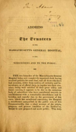 Address of the trustees of the Massachusetts general hospital, to the subscribers and to the public_cover