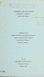 Socioeconomic conditions affecting employment at Montana's state institutions 1974_cover
