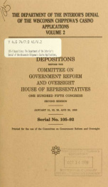 The Department of the Interior's denial of the Wisconsin Chippewa's casino applications : hearings before the Committee on Government Reform and Oversight, House of Representatives, One Hundred Fifth Congress, second session, January 21, 22, 28, and 29, 1_cover