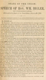 State of the Union. Speech of Hon. Wm. Bigler, of Pennsylvania, delivered in the Senate of the United States, January 21, 1861_cover