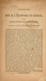 Speech of Hon. M. J. Crawford, of Georgia, on the election of speaker. Delivered in the House of Representatives, December 15, 1859_cover