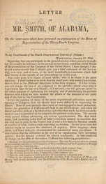 Letter of Mr. Smith, Alabama, on the occurrences which have prevented an organization of the House of Representatives of the Thirty-fourth Congress_cover