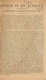 Speech of Mr. Lindley, of Missouri, in the House of representatives, June 19, 1856_cover