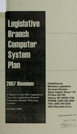 Legislative branch computer system plan : a report to the 59th Legislature from the Legislative Branch Computer System Planning Council 2004_cover