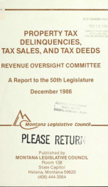 Property tax delinquencies, tax sales, and tax deeds : a report to the 50th Legislature 1986_cover