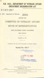H.R. 1032--Department of Veterans Affairs Employment Discrimination Act : hearing before the Committee on Veterans' Affairs, House of Representatives, One Hundred Third Congress, first session, March 30, 1993_cover