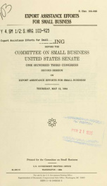 Export assistance efforts for small business : hearing before the Committee on Small Business, United States Senate, One Hundred Third Congress, second session ... Thursday, May 12, 1994_cover