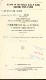 Hearing on the federal role in rural economic development : hearing before the Subcommittee on Rural Economy and Family Farming of the Committee on Small Business, United States Senate, One Hundred Third Congress, first session ... July 21, 1993_cover