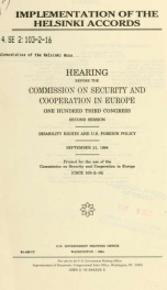 Implementation of the Helsinki accords : hearing before the Commission on Security and Cooperation in Europe, One Hundred Third Congress, second session : disability rights and U.S. foreign policy, September 21, 1994_cover