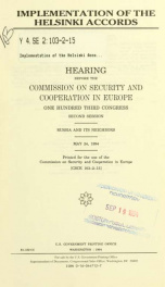 Implementation of the Helsinki accords : hearing before the Commission on Security and Cooperation in Europe, One Hundred Third Congress, second session, Russia and its neighbors, May 24, 1994.November 3, 1993_cover