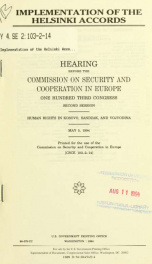 Implementation of the Helsinki accords : hearing before the Commission on Security and Cooperation in Europe, One Hundred Third Congress, second session, human rights in Kosovo, Sandzak, and Vojvodina, May 5, 1994_cover