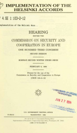 Implementation of the Helsinki accords : hearing before the Commission on Security and Cooperation in Europe, One Hundred Third Congress, second session, Bosnia's second winter under siege, February 8, 1994_cover