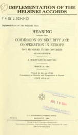 Implementation of the Helsinki accords : hearing before the Commission on Security and Cooperation in Europe, One Hundred Third Congress, second session, a child life in Saravejo, March 10, 1994_cover