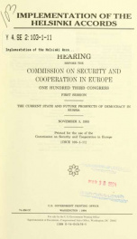 Implementation of the Helsinki accords : hearing before the Commission on Security and Cooperation in Europe, One Hundred Third Congress, first session, the current state and future prospects of democracy in Russia, November 3, 1993_cover