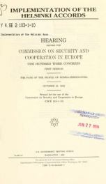 Implementation of the Helsinki accords : hearing before the Commission on Security and Cooperation in Europe, One Hundred Third Congress, first session, the fate of the people of Bosnia-Herzegovina, October 21, 1993_cover