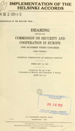 Implementation of the Helsinki accords : hearing before the Commission on Security and Cooperation in Europe, One Hundred Third Congress, first session, European perspective on Bosnian conflict, February 22, 1993_cover