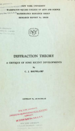 Diffraction theory; a critique of some recent developments_cover