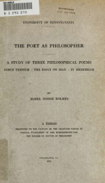 The poet as philosopher : a study of three philosophical poems : Nosce teipsum, The essay on man, In memoriam_cover