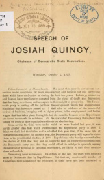 Speech of Josiah Quincy, chairman of Democratic state convention. Worcester, October 2, 1895_cover