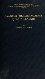 Saadia's polemic against Hiwi al Balkhi : a fragment_cover