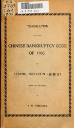 Translation of the chinese bankruptcy code of 1905_cover