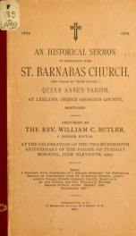 1704. 1904. An historical sermon in connection with St. Barnabas church, (also known as "Brick church,") Queen Anne's parish_cover