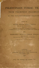Palestinian Syriac texts from palimpsest fragments in the Taylor-Schechter collection_cover