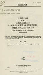 Nomination : hearing of the Committee on Labor and Human Resources, United States Senate, One Hundred Third Congress, first session, on Thomas W. Payzant, of California, to be Assistant Secretary of Education for elementary and secondary education, Depart_cover