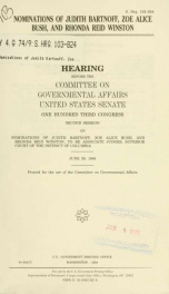 Nominations of Judith Bartnoff, Zoe Alice Bush, and Rhonda Reid Winston : hearing before the Committee on Governmental Affairs, United States Senate, One Hundred Third Congress, second session, on nominations of Judith Bartnoff, Zoe Alice Bush, and Rhonda_cover