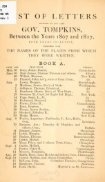 List of letters received by the late Gov. Tompkins, between the years 1807 & 1817 [together with the names of the places from which they were written 2_cover