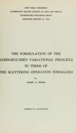 The formulation of the Kohn-Hulthen variational principle in terms of the scattering operator formalism_cover
