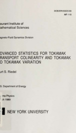 Advanced statistics for tokamak transport colinearity and tokamak to tokamak variation_cover